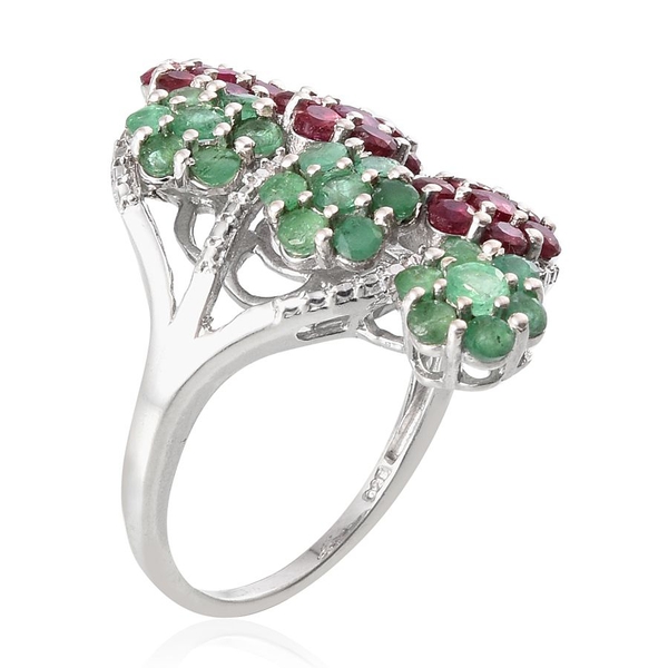 Kagem Zambian Emerald (Rnd), African Ruby Floral Ring in Platinum Overlay Sterling Silver 3.750 Ct.