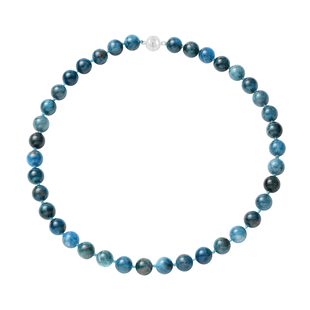 Malgache Neon Blue Apatite Beads Necklace (Size-18.0) in Rhodium Overlay Sterling Silver 368.50 Ct.
