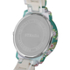 6 Piece Set - STRADA Japanese Movement White Dial Water Resistant Watch with Floral Pattern Strap and Five Green Beads Stretchable Bracelet (Size 6.5-7)