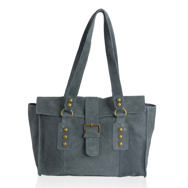 Genuine Leather Navy Colour Handbag with Flap Buckle Closure (Size 33x24 Cm)