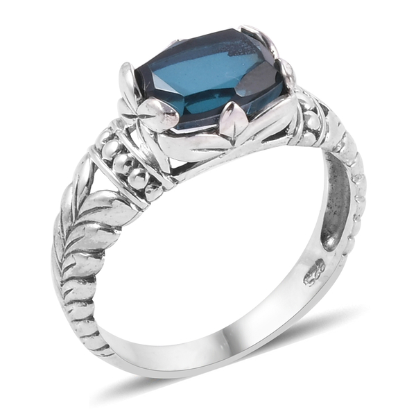 Royal Bali Collection Teal Quartz (Cush) Floral Ring in Sterling Silver 2.340 Ct.