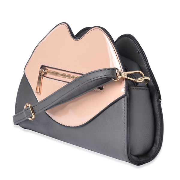 Designer Inspired Lip Design Beige and Grey Colour Crossbody Bag (Size 23x15x6 Cm)