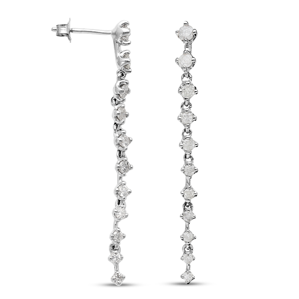 9K White Gold SGL Certified Diamond( I3/G-H) Dangling Earrings With Push Back 1.08 Ct.