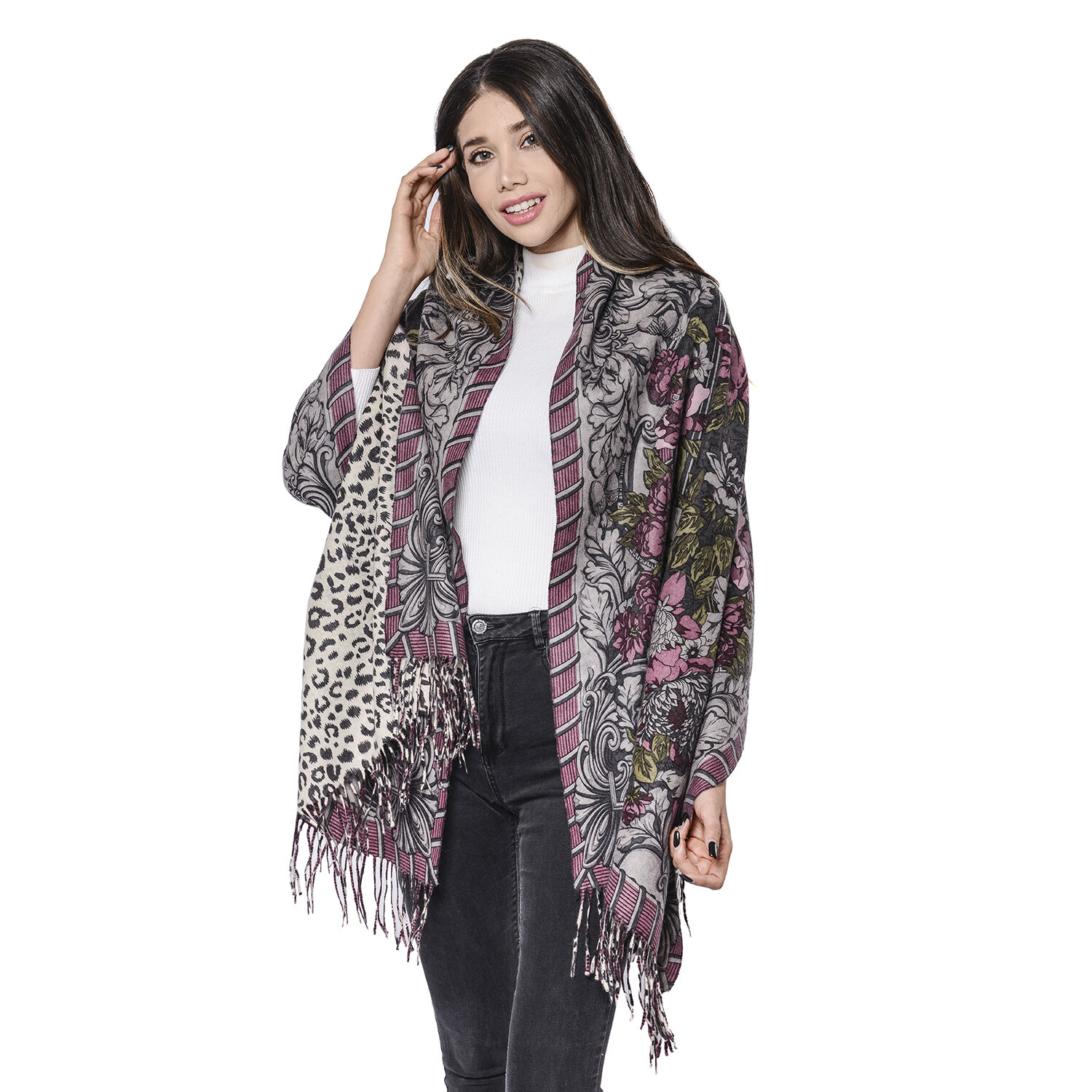 La Marey Lambswool Leopard And Floral Printed Shawl 1609846674 Tjc