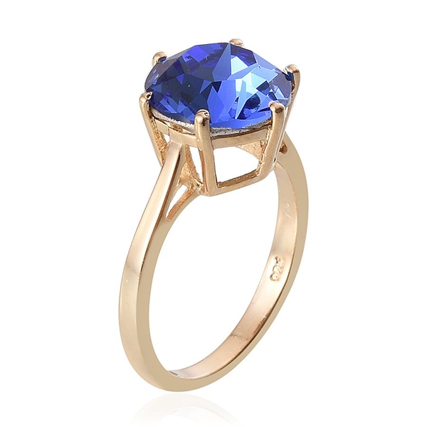 - Sapphire Colour Crystal (Rnd) Solitaire Ring in 14K Gold Overlay Sterling Silver 3.250 Ct.