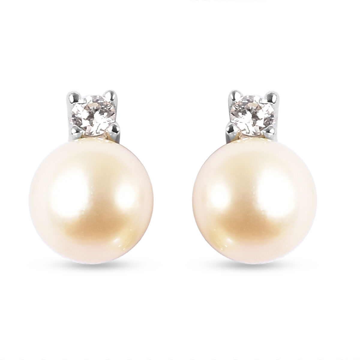 for Women 925 Sterling Silver Rhodium L-22 mm, W-6 mm Plated Diamond and Cultured Pearl Earrings