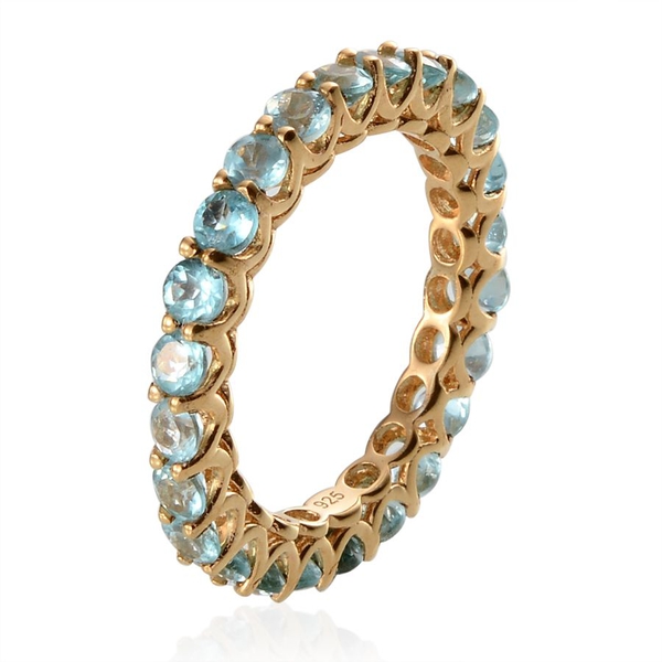 Paraibe Apatite (Rnd) Full Eternity Ring in Yellow Gold Overlay Sterling Silver 2.250 Ct.