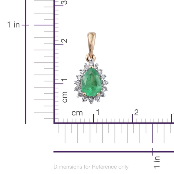 14K Yellow Gold Boyaca Colombian Emerald (Pear 0.85 Ct), Diamond Pendant 1.000 Ct.