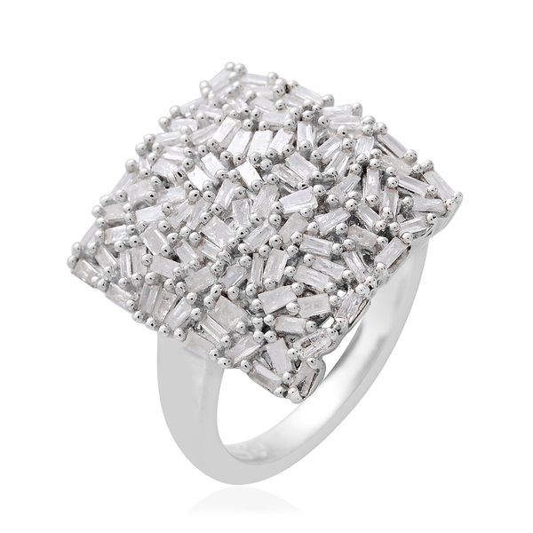 Fire Cracker Diamond (Bgt) Cluster Ring in Platinum Overlay Sterling Silver 1.000 Ct.