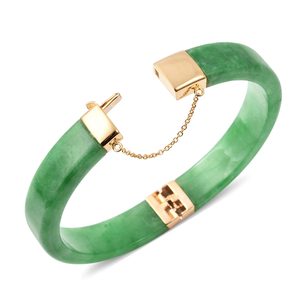 Designer Inspired-Green Jade Bangle (Size 7.5) in Yellow Gold Overlay Sterling Silver 207.00 Ct