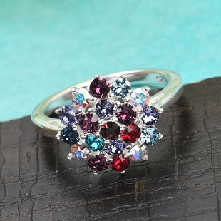 Austrian Multi Colour Crystal Sterling Silver Ring