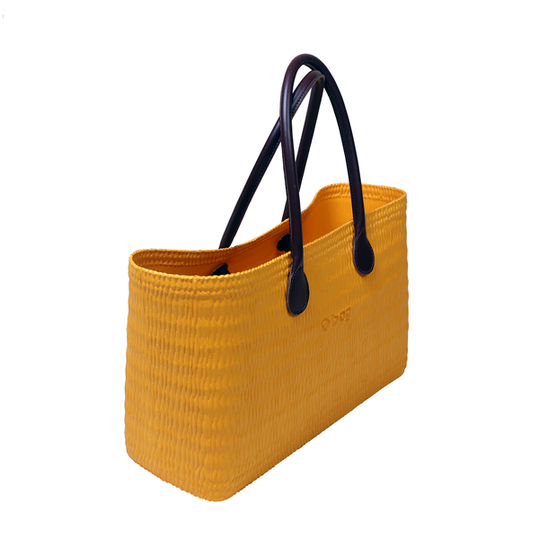 Italian O BEACH Basket Handbag with Large Handle (Size:47x29x17Cm) - Yellow & Brown