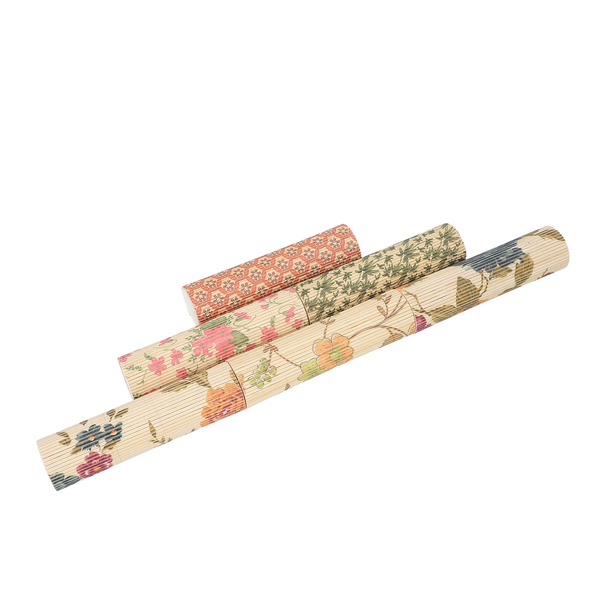 Set of 6 Long Round Shape Floral, Geometrical and Leaf Pattern  Bamboo Organizer (Size 18x5 Cm) - Multi