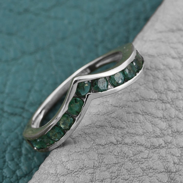 Brazilian Emerald (Rnd) Wishbone Ring in Platinum Overlay Sterling Silver 1.000 Ct.
