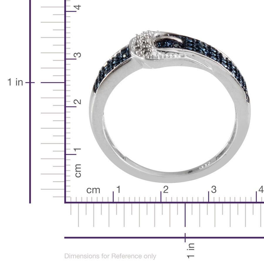 Blue Diamond (Rnd), Diamond Buckle Ring in Platinum Overlay Sterling Silver 0.100 Ct.