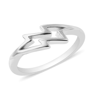 LucyQ Thunder Collection - Rhodium Overlay Sterling Silver Thunderbolt Ring