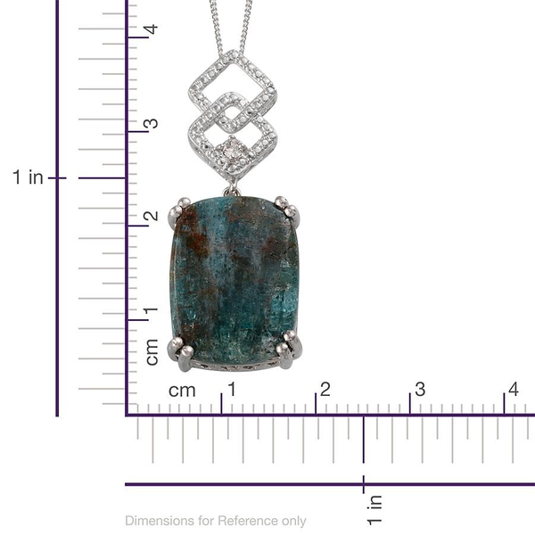 Madagascar Apatite (Cush 13.00 Ct), White Austrian Crystal Pendant in ION Plated Platinum Bond with Stainless Steel Chain 13.100 Ct.