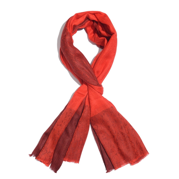 100% Fine Cashmere Wool Red Colour Self Printed Scarf (Size 200x70 Cm)