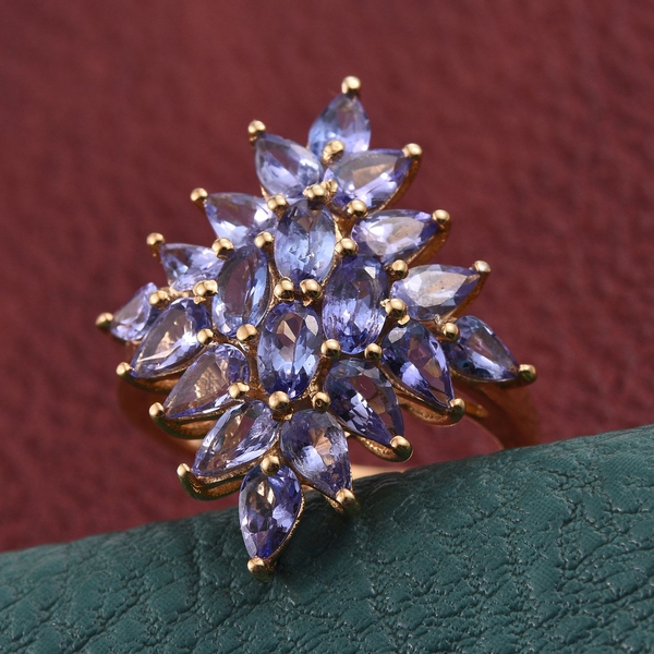 Tanzanite (Ovl) Cluster Ring in 14K Gold Overlay Sterling Silver 4.500 Ct.