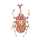 Multi Colour Austrian Crystal Beetle Brooch in Yellow Gold Tone