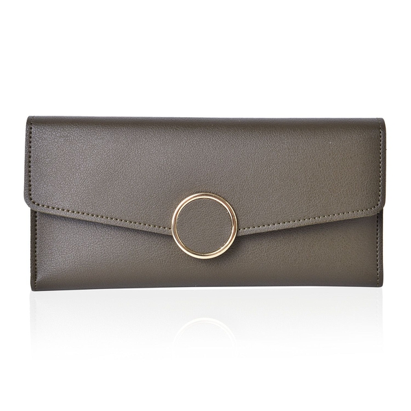 Designer Inspired - Olive Green Colour Ladies Purse with Multiple Card Slots and Metallic Circle at 