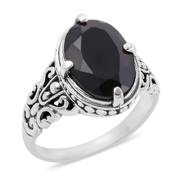 Royal Bali Collection Bio Ploi Black Spinel (Ovl) Filigree Hand Made  Ring in Sterling Silver 7.410 