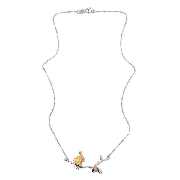 Squirrel with Acorn Nut Necklace (Size 18) in Platinum and Gold Overlay Sterling Silver, Silver wt 6.47 Gms