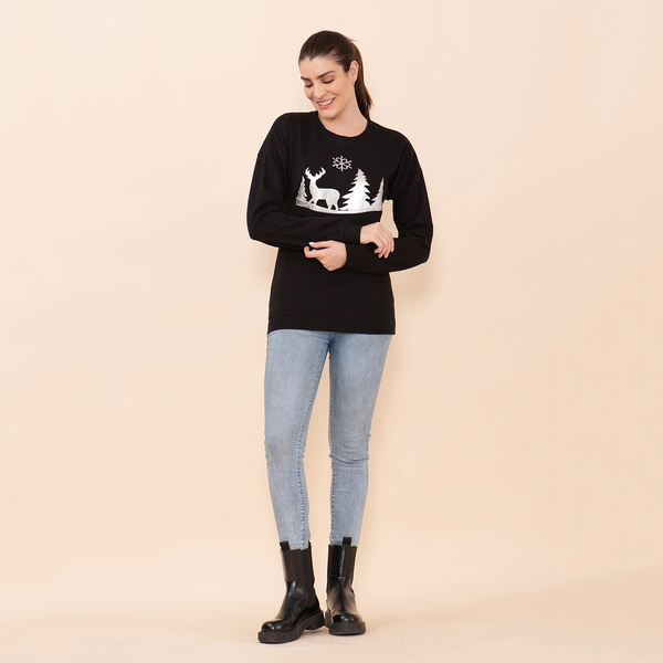 100% Cotton Fleece Knit Sweatshirt (Size S) - Black