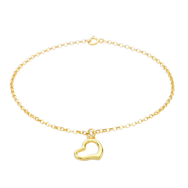 9K Yellow Gold Round Belcher Bracelet (Size 7.25) with Heart Charm.