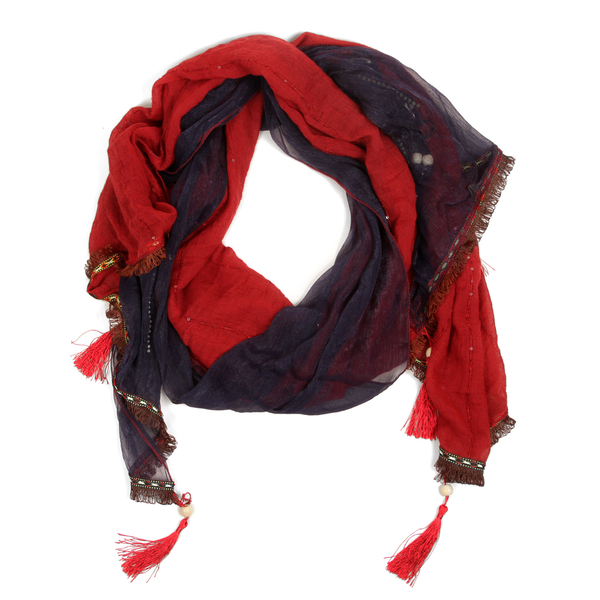 Floral Pattern Blue and Red Colour Scarf (Size 170x65 Cm)