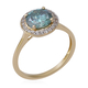 9K Yellow Gold AA Blue Moissanite and Natural Cambodian Zircon Halo Ring 2.17 Ct.