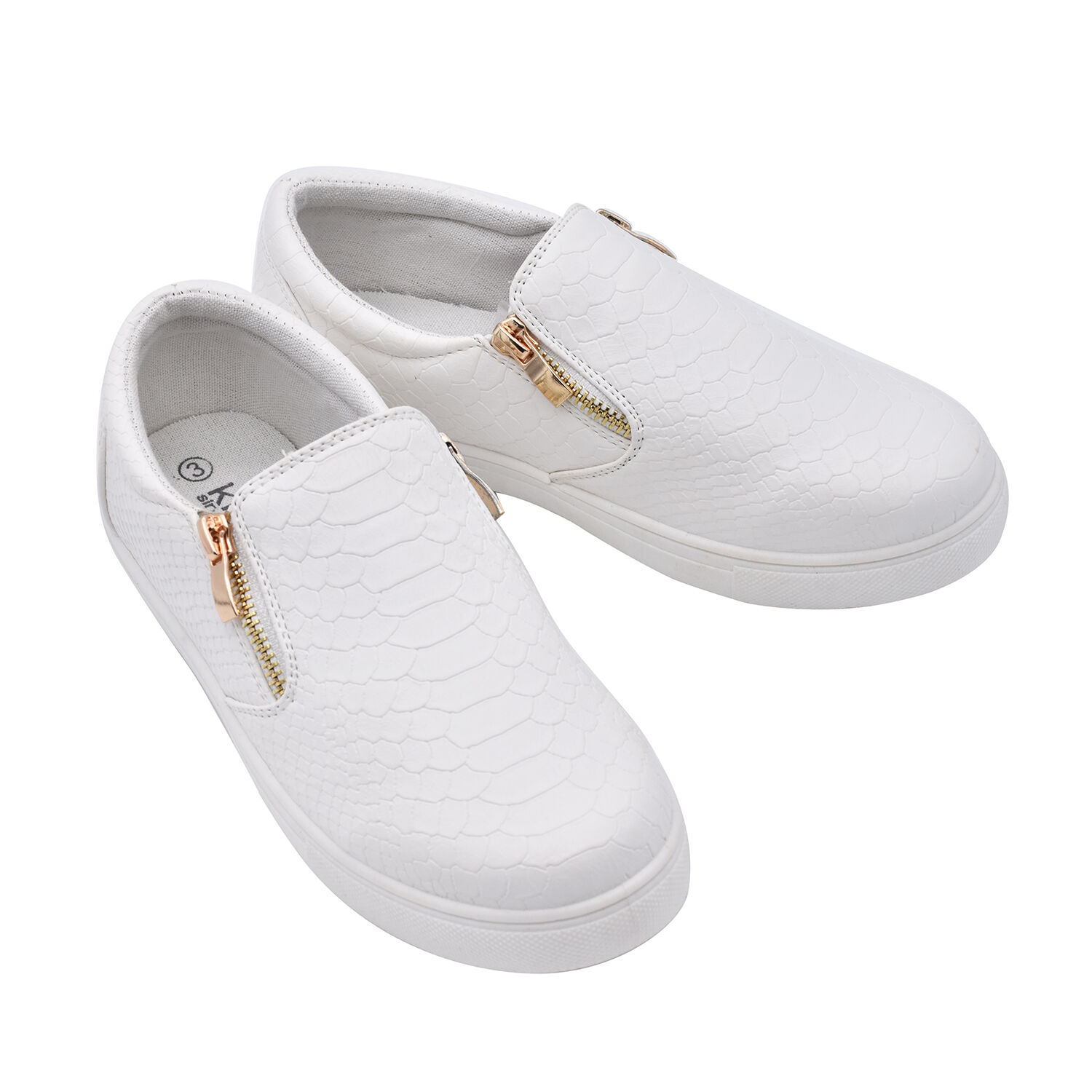 White Croc Pattern Zipper Canvas Trainers