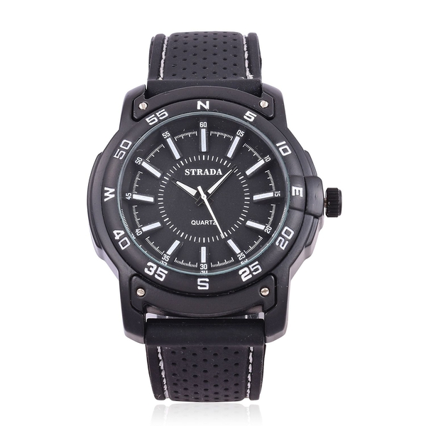 STRADA Japanese Movement Black Colour with White Marks Dial Water Resistant Watch in Black Tone with