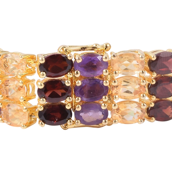 Close Out Deal Mozambique Garnet (Ovl), Sky Blue Topaz, Hebei Peridot, Citrine and Amethyst Bracelet in Yellow Gold Overlay Sterling Silver (Size 8) 47.750 Ct, Silver wt 22.00 Gms.