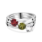 Set of 3 - Simulated Diamond, Simulated Mozambique Garnet and Simulated Hebei Peridot Ring in Sterli