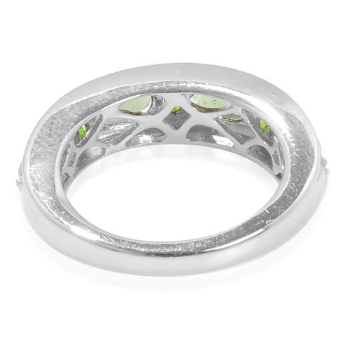 Moldavite (1.36 Ct)Russian DiopsideWhite Topaz Platinum Overlay Sterling Silver Ring   1.750  Ct.