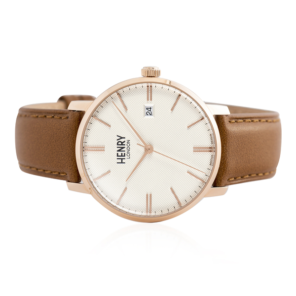 HENRY LONDON Regency Rose Gold Case Watch with Tan Leather Strap