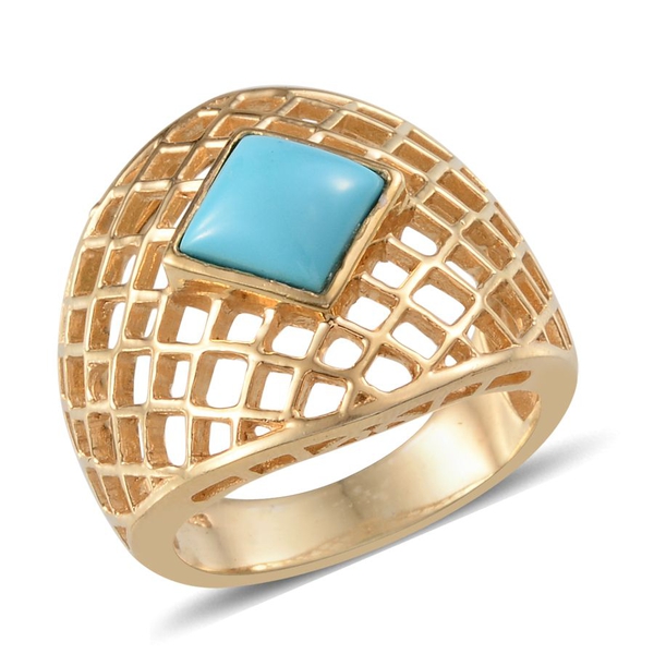 Arizona Sleeping Beauty Turquoise (Sqr) Net Design Ring in 14K Gold Overlay Sterling Silver 2.400 Ct