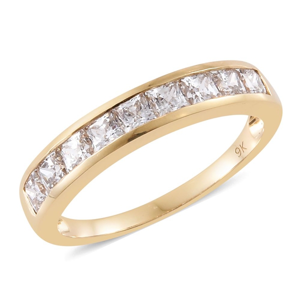 J Francis - 9K Y Gold (Princess Cut) Half Eternity Band Ring Made with Finest CZ