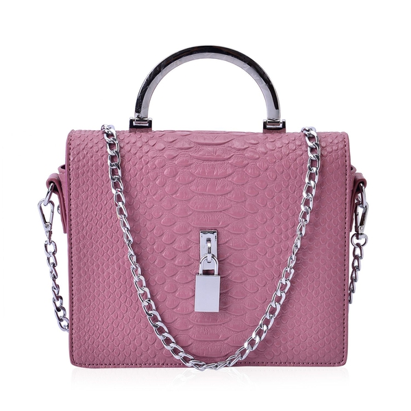 Snake Embossed Dark Pink Colour Crossbody Bag with Removable Chain Strap (Size 21x17x8 Cm)
