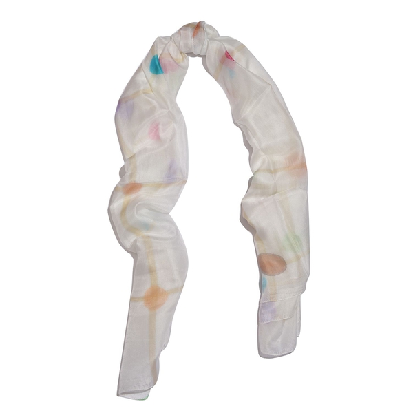 100% Mulberry Silk Green, White and Multi Colour Hand Screen Molecules Printed Scarf (Size 200X180 Cm)