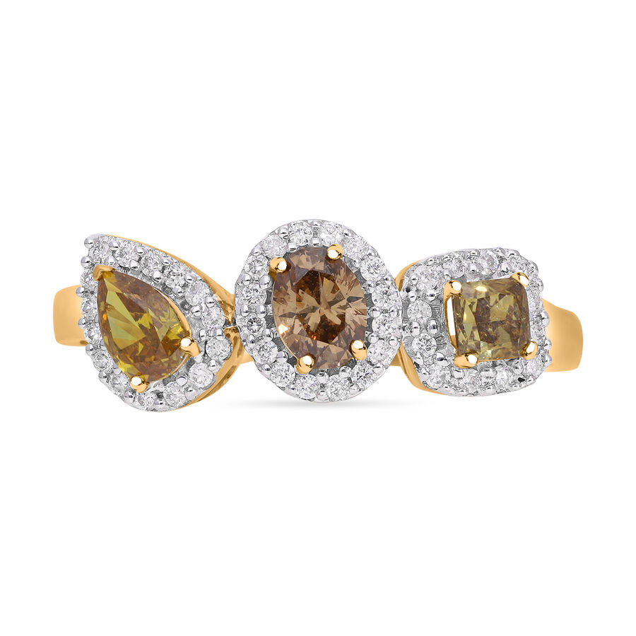 NY Closeout - 14K Yellow Gold - The Shades of Diamond (Champagne Diamond ,  Natural Yellow Diamond ,  White Diamond) Ring  I1-I2  Clarity  1.37  Ct.