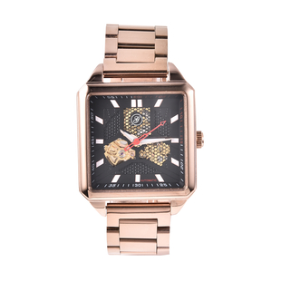 GENOA Automatic Movement 5 ATM Water Resistant Watch with Chain Strap and Butterfly Buckle Clasp in Rose Gold Tone