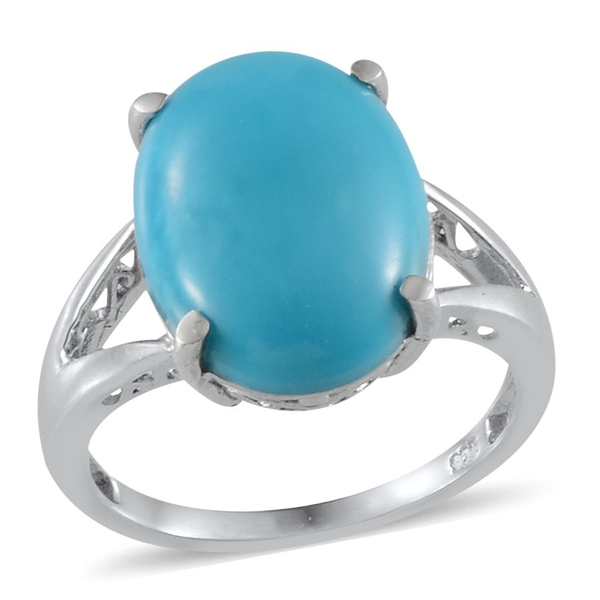 6.75 Ct Sleeping Beauty Turquoise Solitaire Ring in Platinum Plated Silver