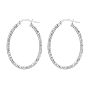 18K White Gold Diamond Cut Oval Hoop Earrings (with Clasp), Gold wt 1.40 Gms