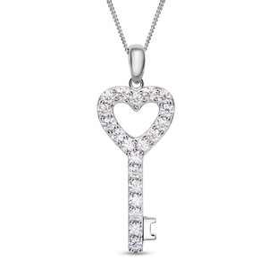 Moissanite Heart Key Pendant with Chain (Size 18.0)in Sterling Silver 1.20 Ct.