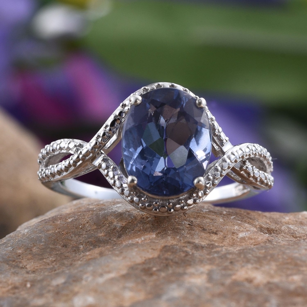 Colour Change Fluorite (Ovl) Solitaire Ring in Platinum Overlay Sterling Silver 3.000 Ct.