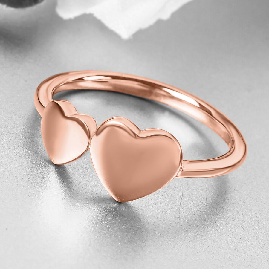 Rose Gold Overlay Sterling Silver Hearts Ring