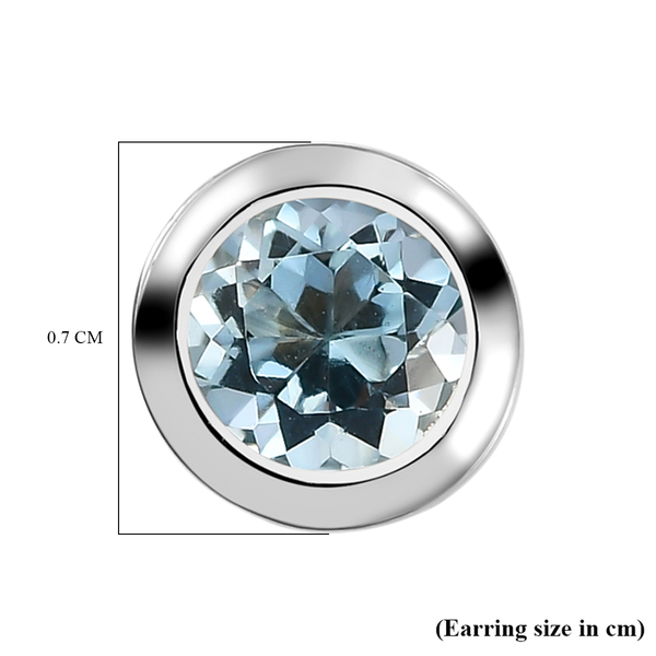Espirito Santo Aquamarine Stud Earrings (with Push Back) in Platinum Overlay Sterling Silver 1.00 Ct.