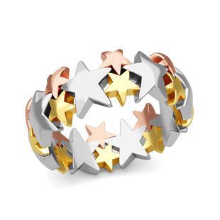 Platinum, Yellow and Rose Gold Overlay Sterling Silver Star Band Ring, Silver wt 3.97 Gms